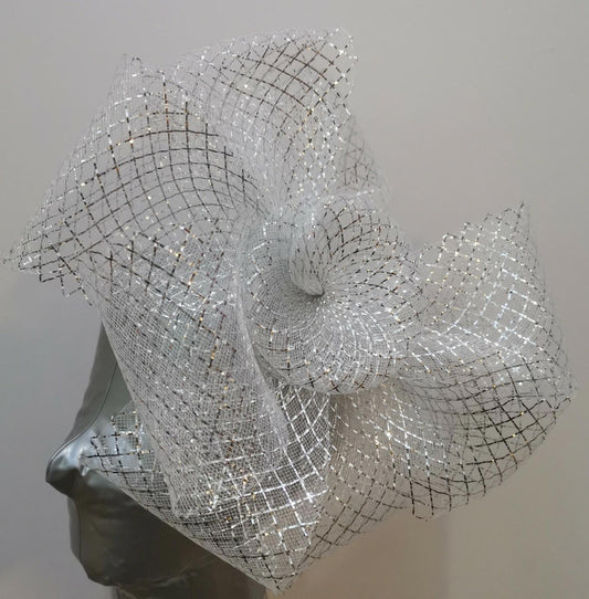 silver fascinator millinery burlesque headband wedding hat hair piece