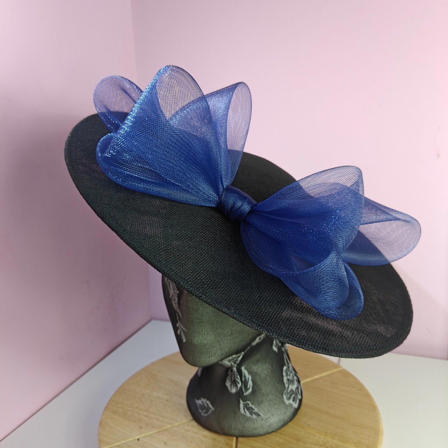 black blue large fascinator wedding hat  Kentucky Derby Royal Ascot bow