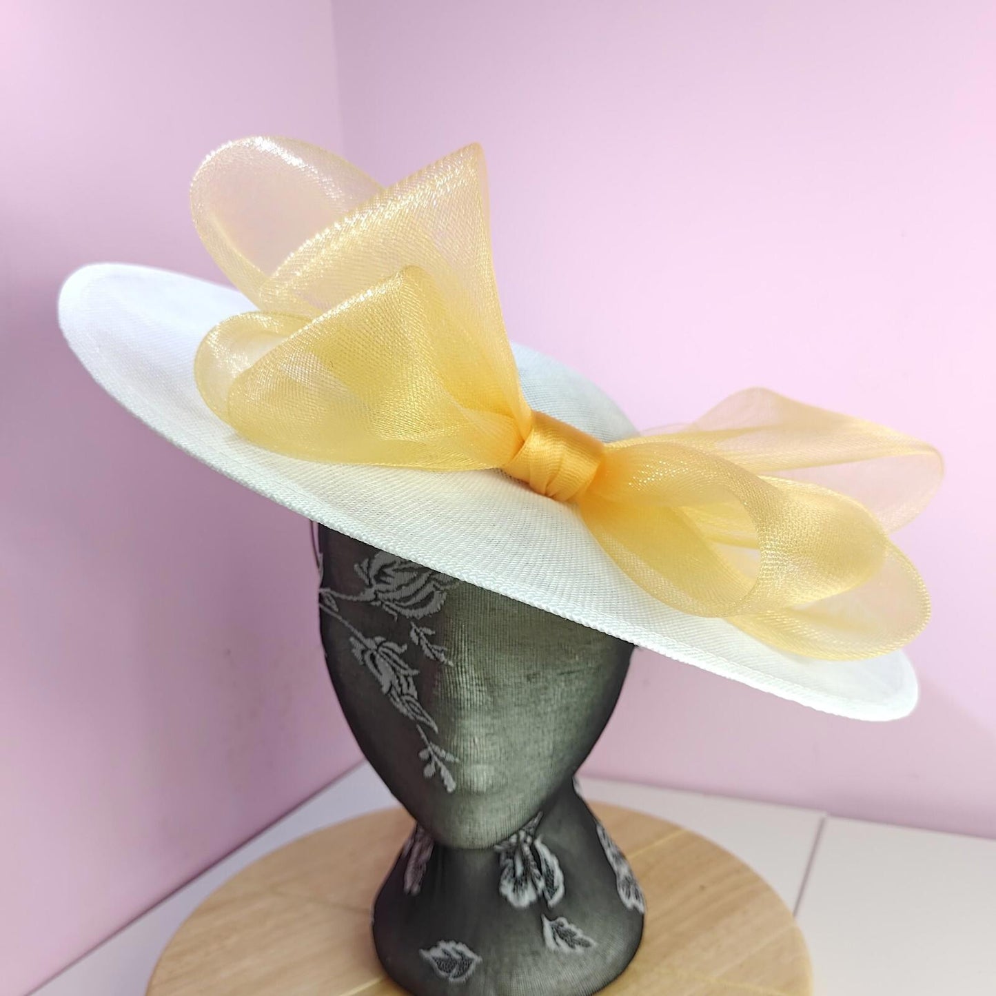 white gold large fascinator wedding hat  Kentucky Derby Royal Ascot bow