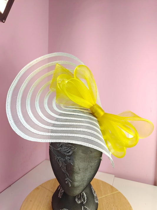 white yellow bow fascinator millinery wedding hat Kentucky Derby Royal Ascot