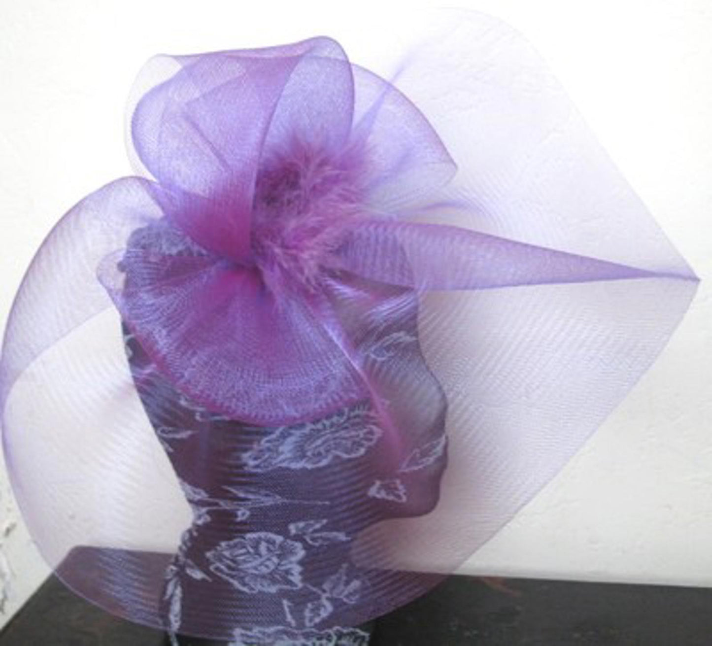 purple feather fascinator millinery burlesque headband wedding hat hair piece