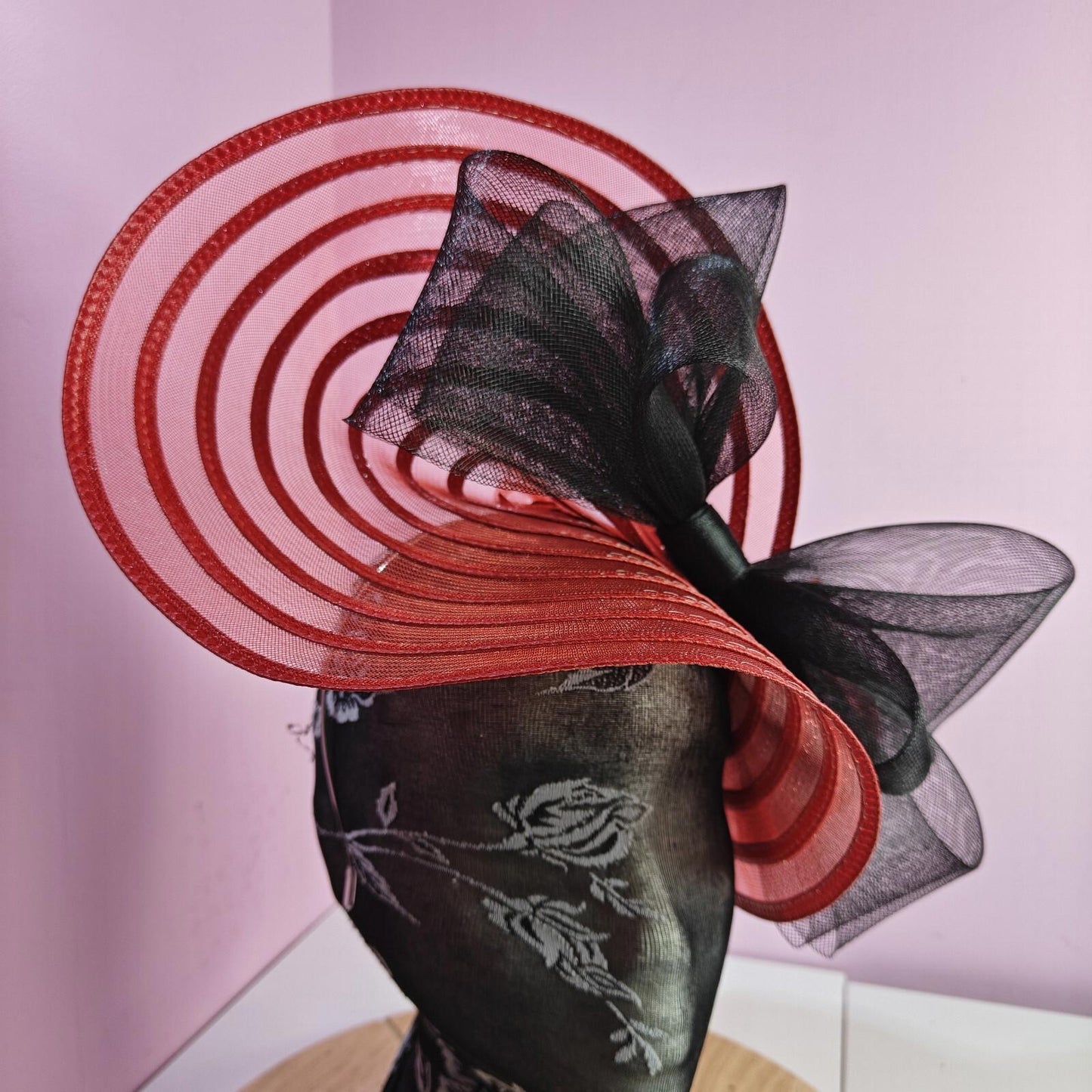 red black bow fascinator millinery wedding hat Kentucky Derby Royal Ascot