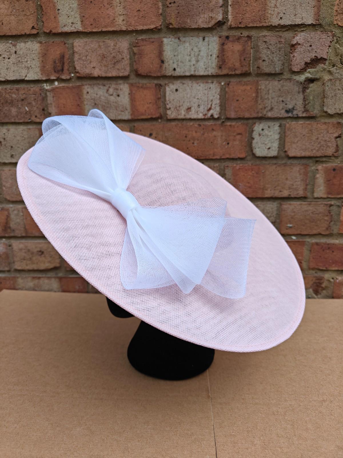 pink white large fascinator headband wedding hat  Kentucky Derby Royal Ascot bow