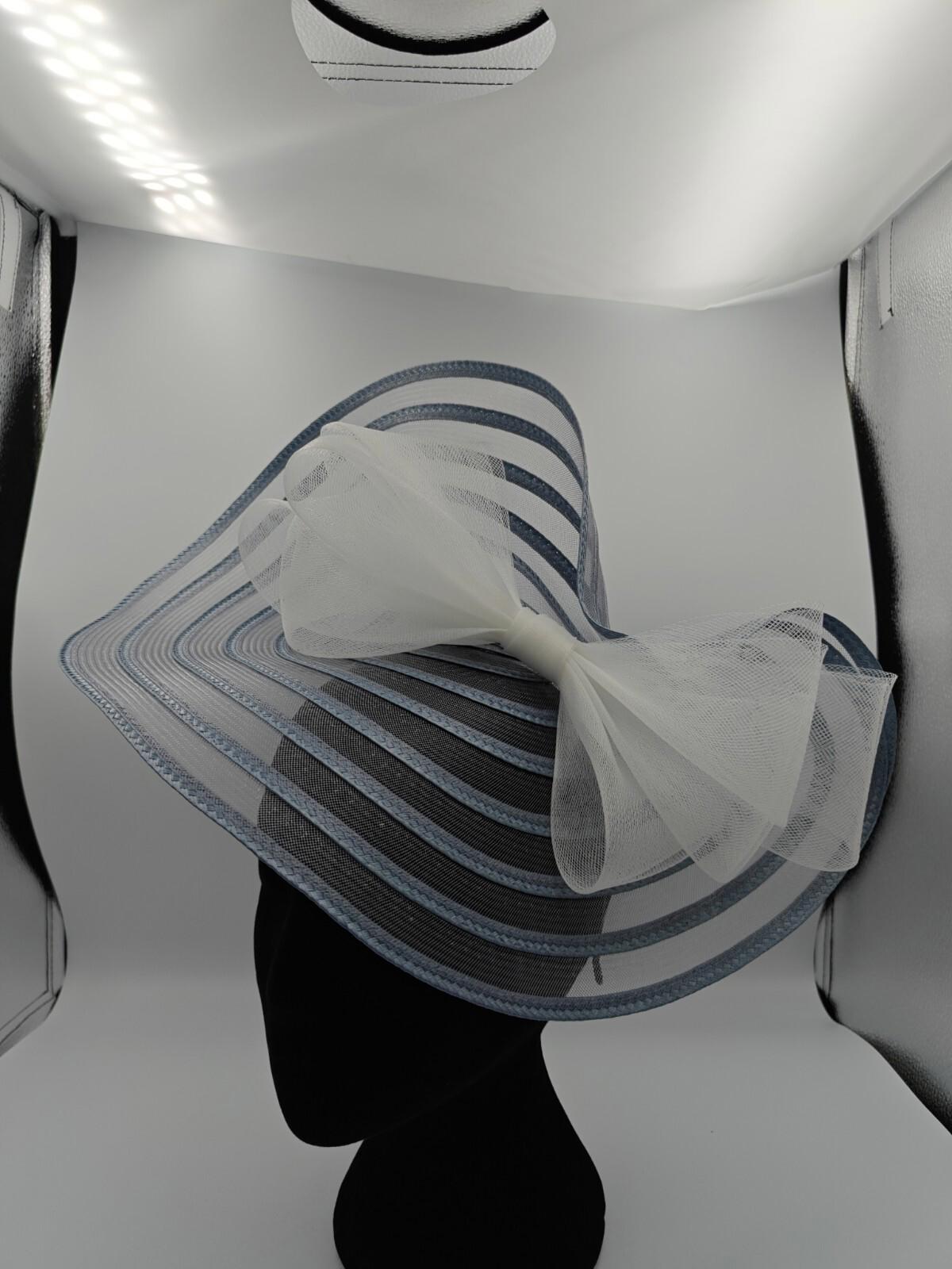 grey white bow straw fascinator millinery burlesque headband wedding hat