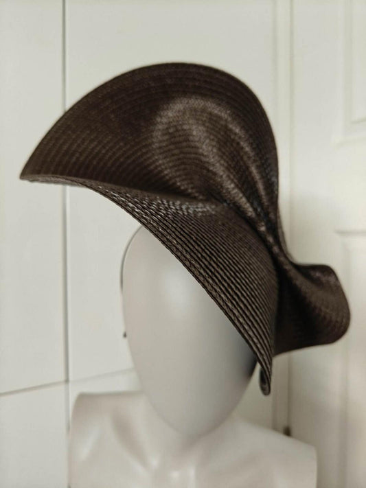dark brown large straw fascinator millinery burlesque headband wedding hat