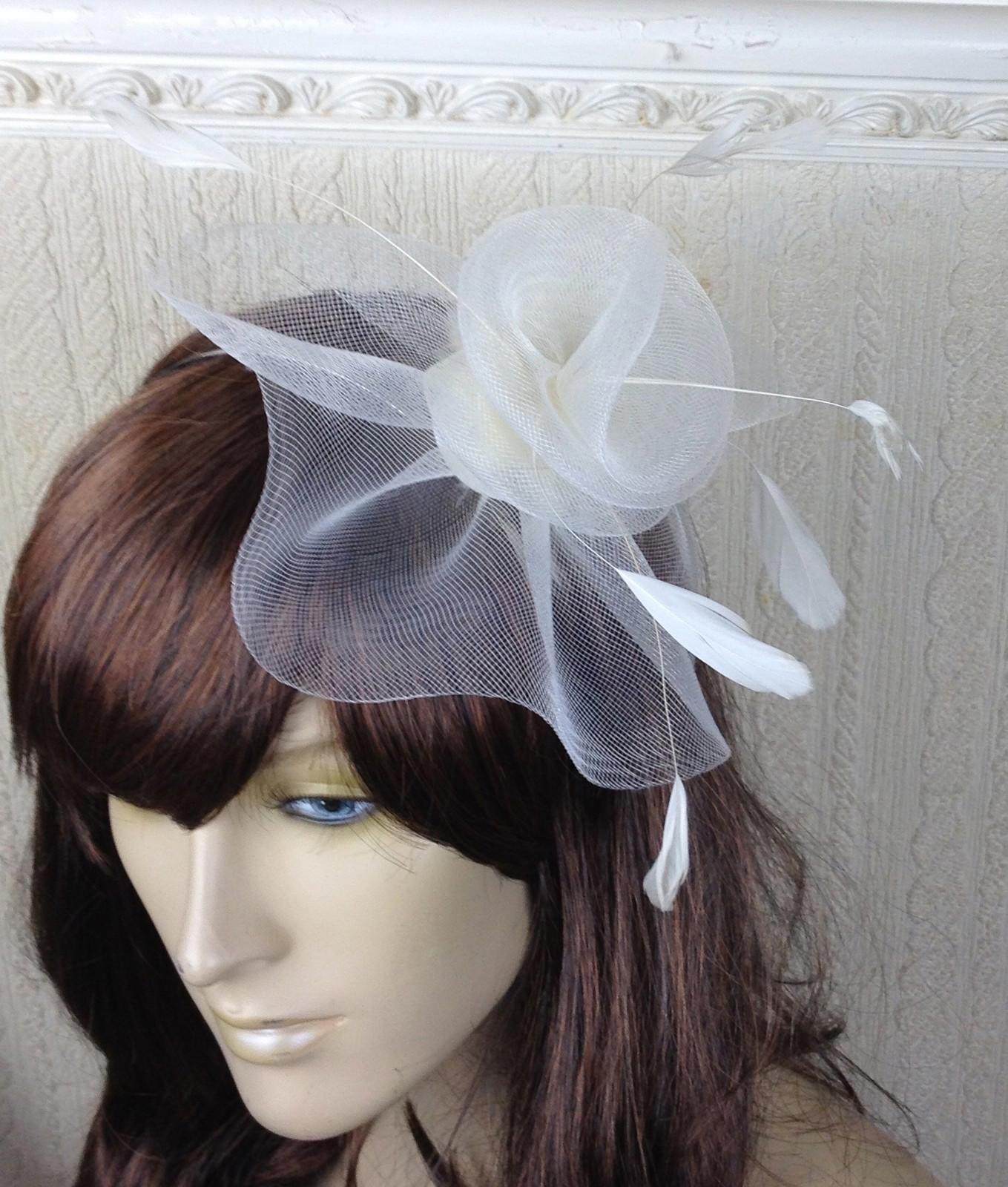 ivory netting feather hair headband fascinator millinery wedding hat ascot race