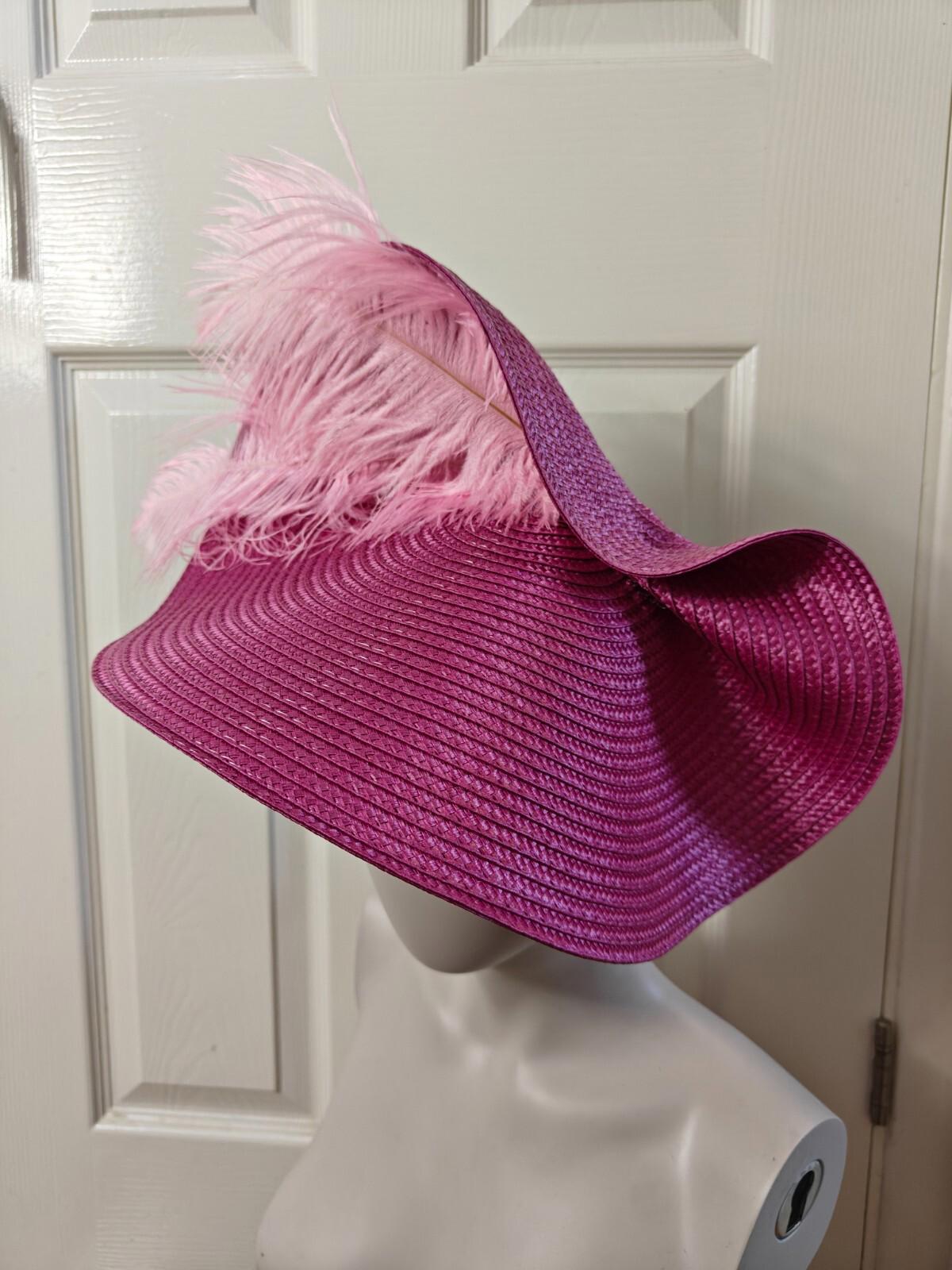 pink large straw fascinator ostrich feather millinery headband wedding hat