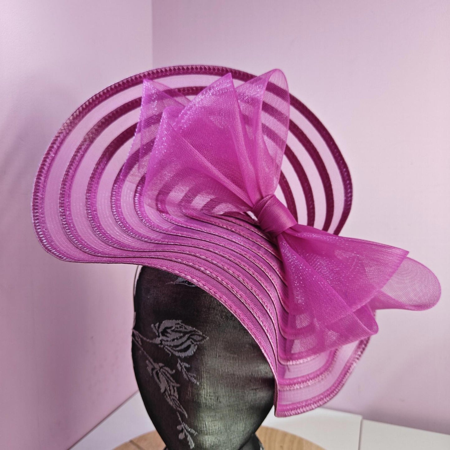 dark pink bow fascinator millinery wedding hat Kentucky Derby Royal Ascot