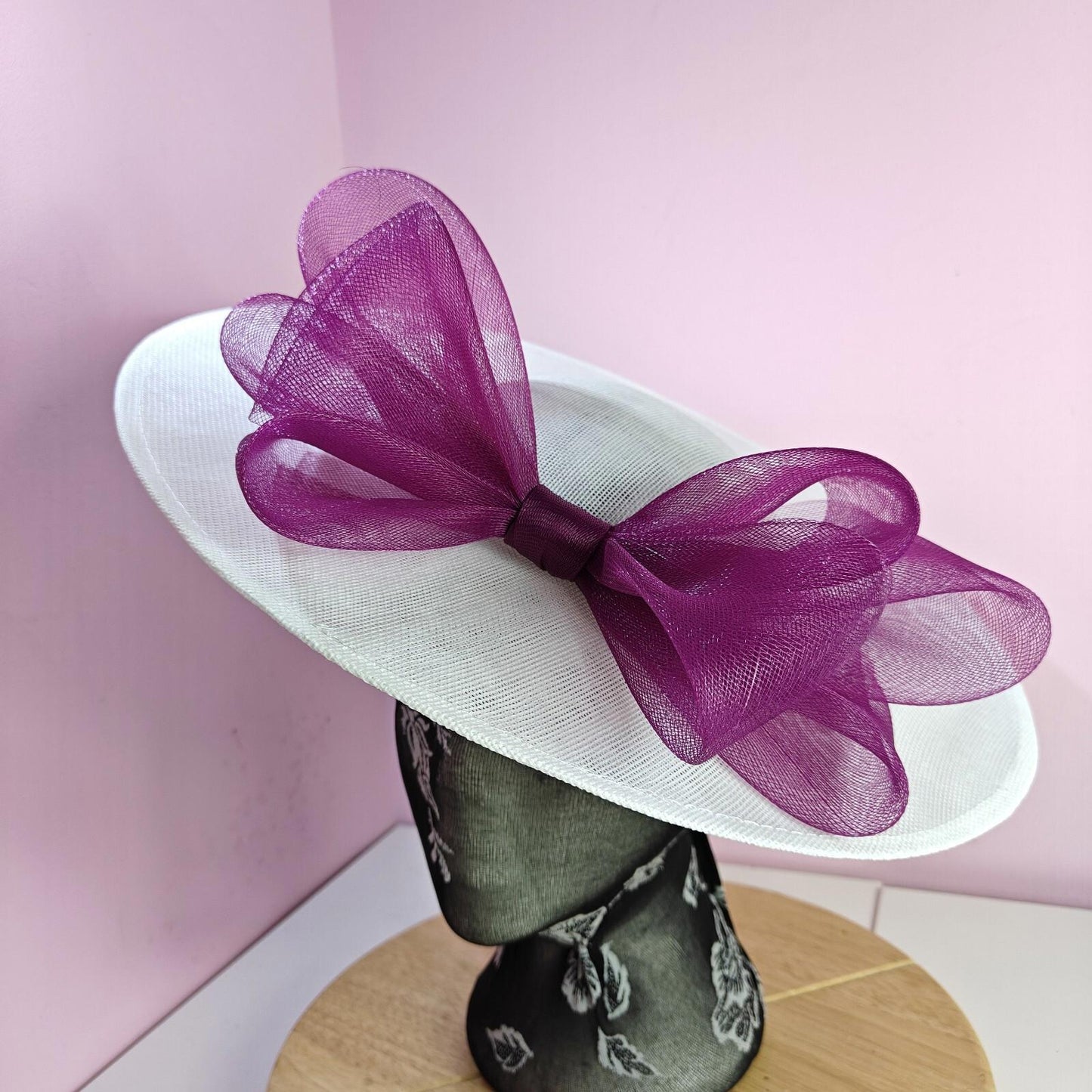 white plum large fascinator wedding hat  Kentucky Derby Royal Ascot bow