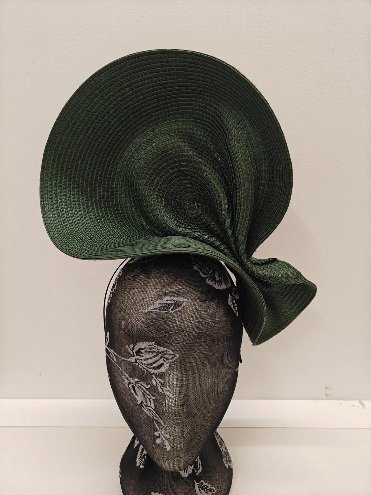 dark green large straw fascinator millinery burlesque headband wedding hat