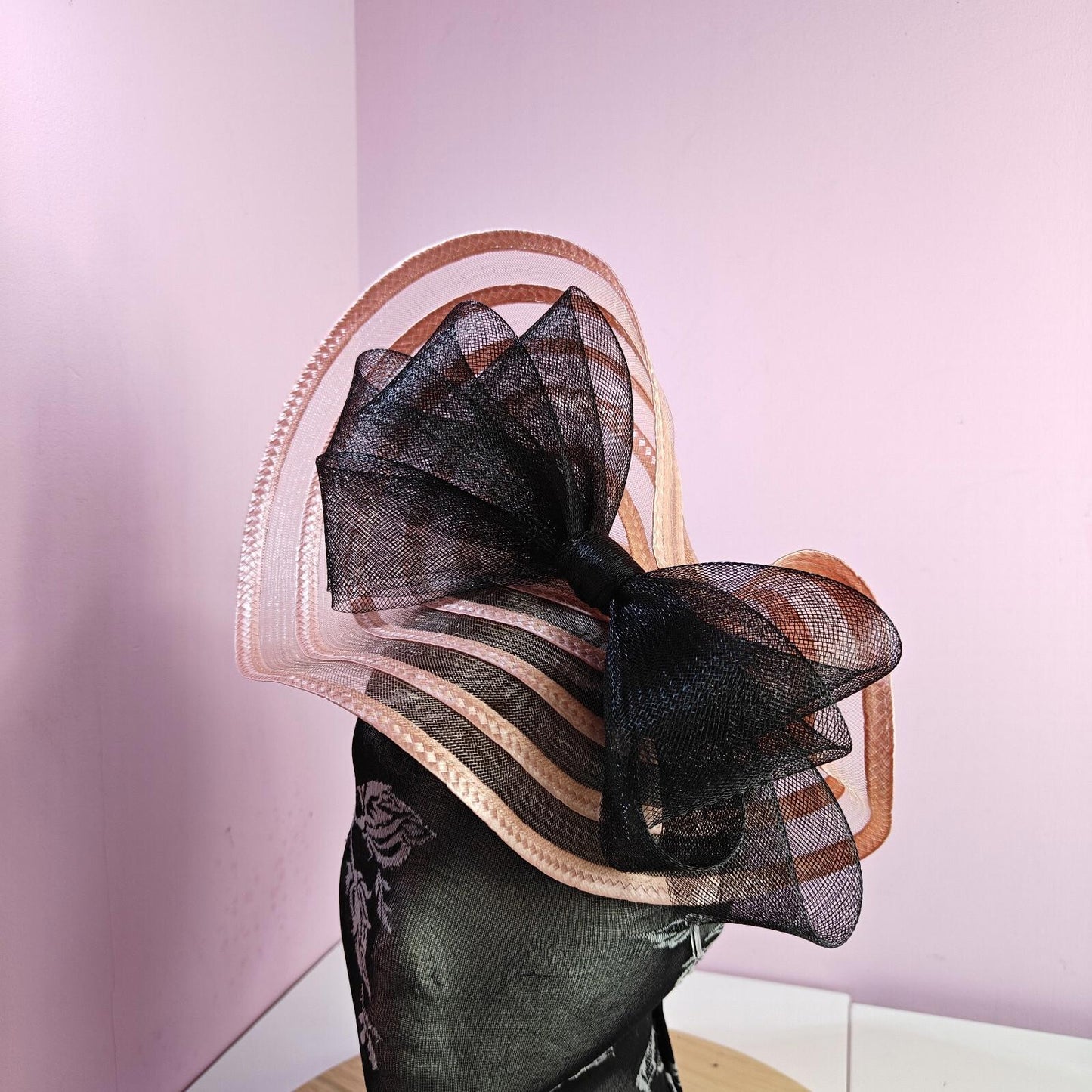 peach coral black bow fascinator wedding hat Kentucky Derby Royal Ascot