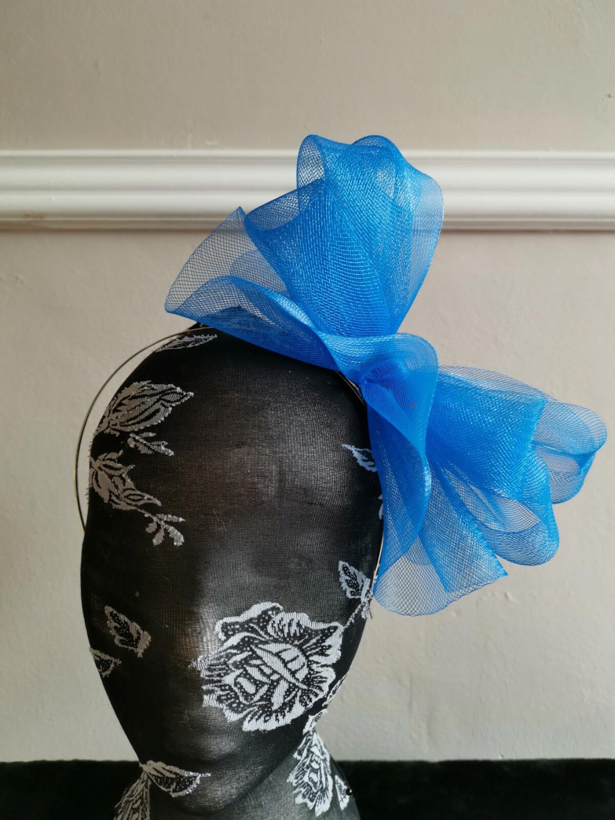 blue fascinator millinery burlesque headband wedding hat hair piece ascot race