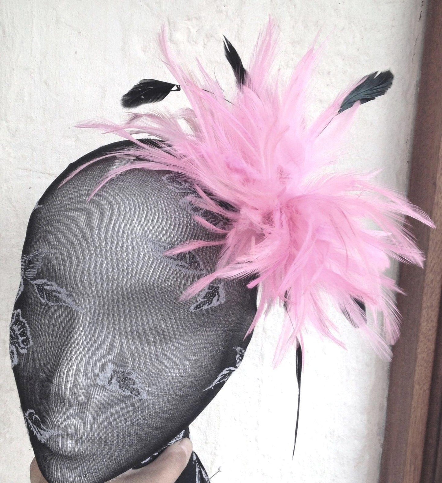 pink fascinator millinery feather brooch clip ascot race wedding bridal hair