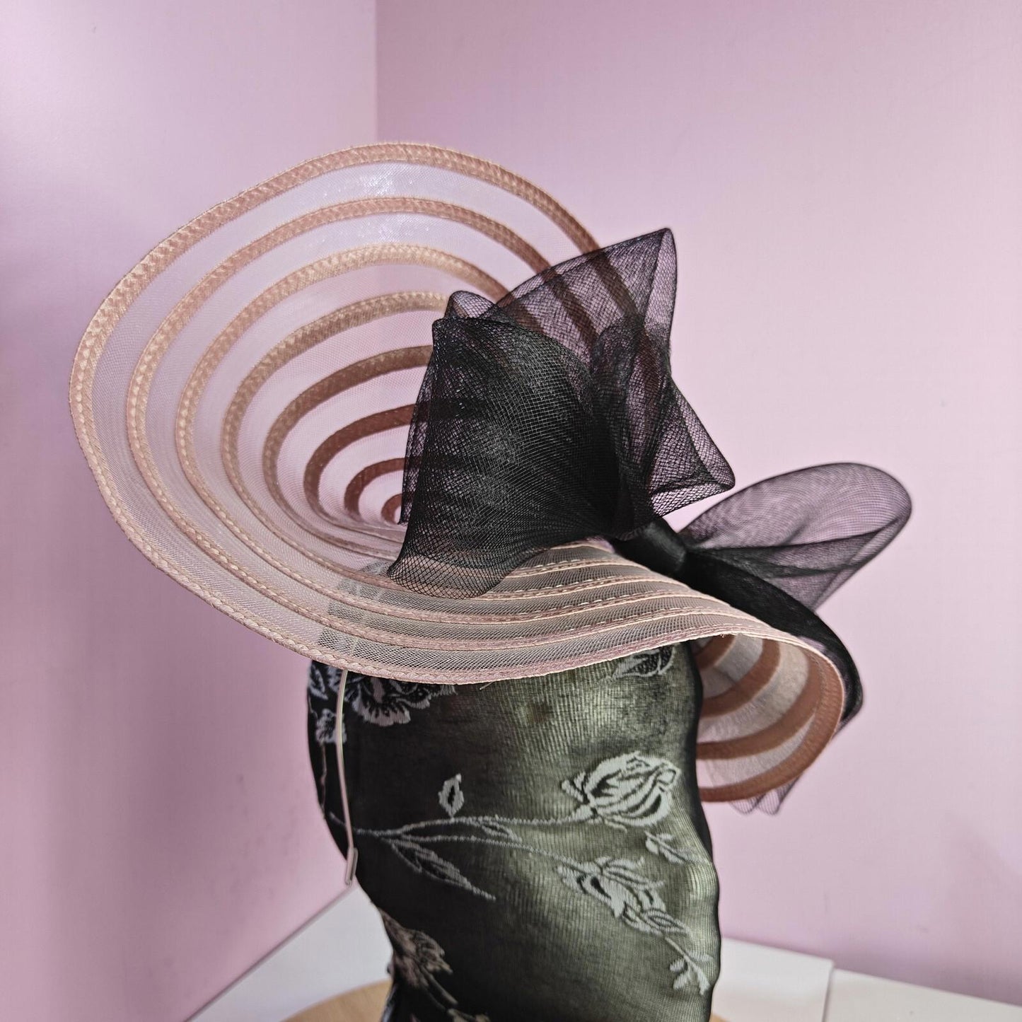 pink black bow fascinator millinery wedding hat Kentucky Derby Royal Ascot
