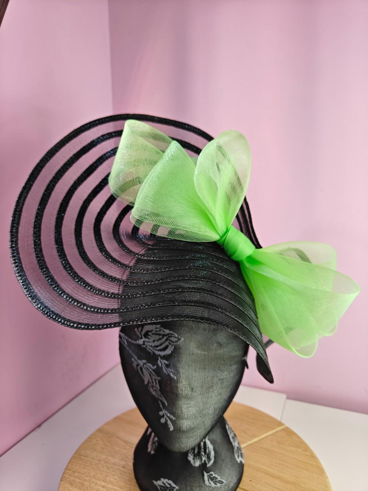 black green bow fascinator millinery wedding hat Kentucky Derby Royal Ascot