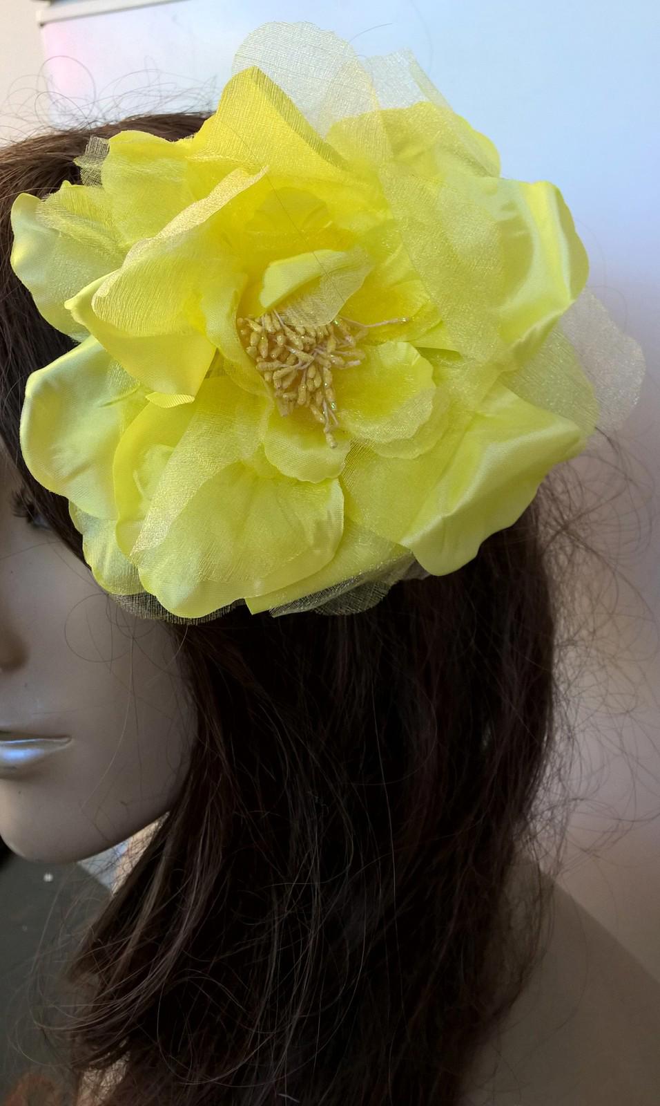 yellow satin flower fascinator millinery burlesque wedding hat bridal race