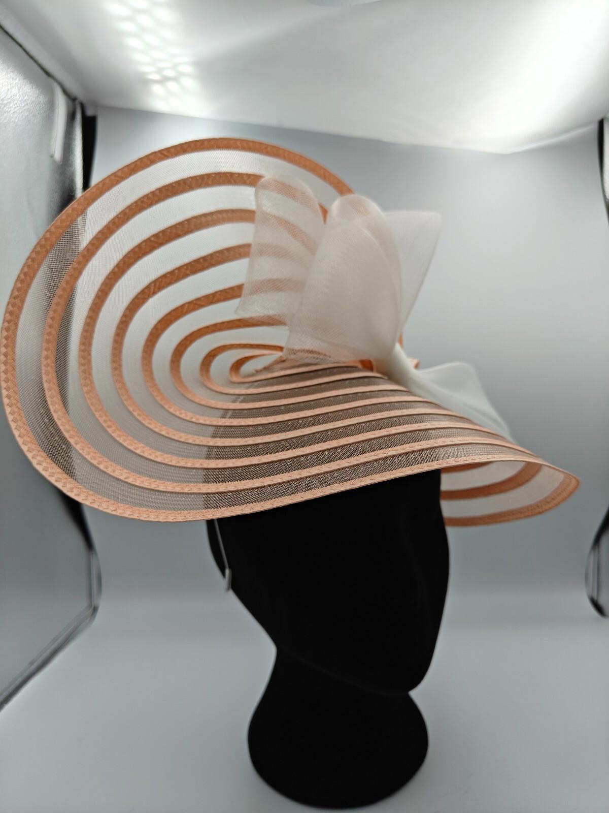 peach pink white bow straw fascinator millinery burlesque headband wedding hat