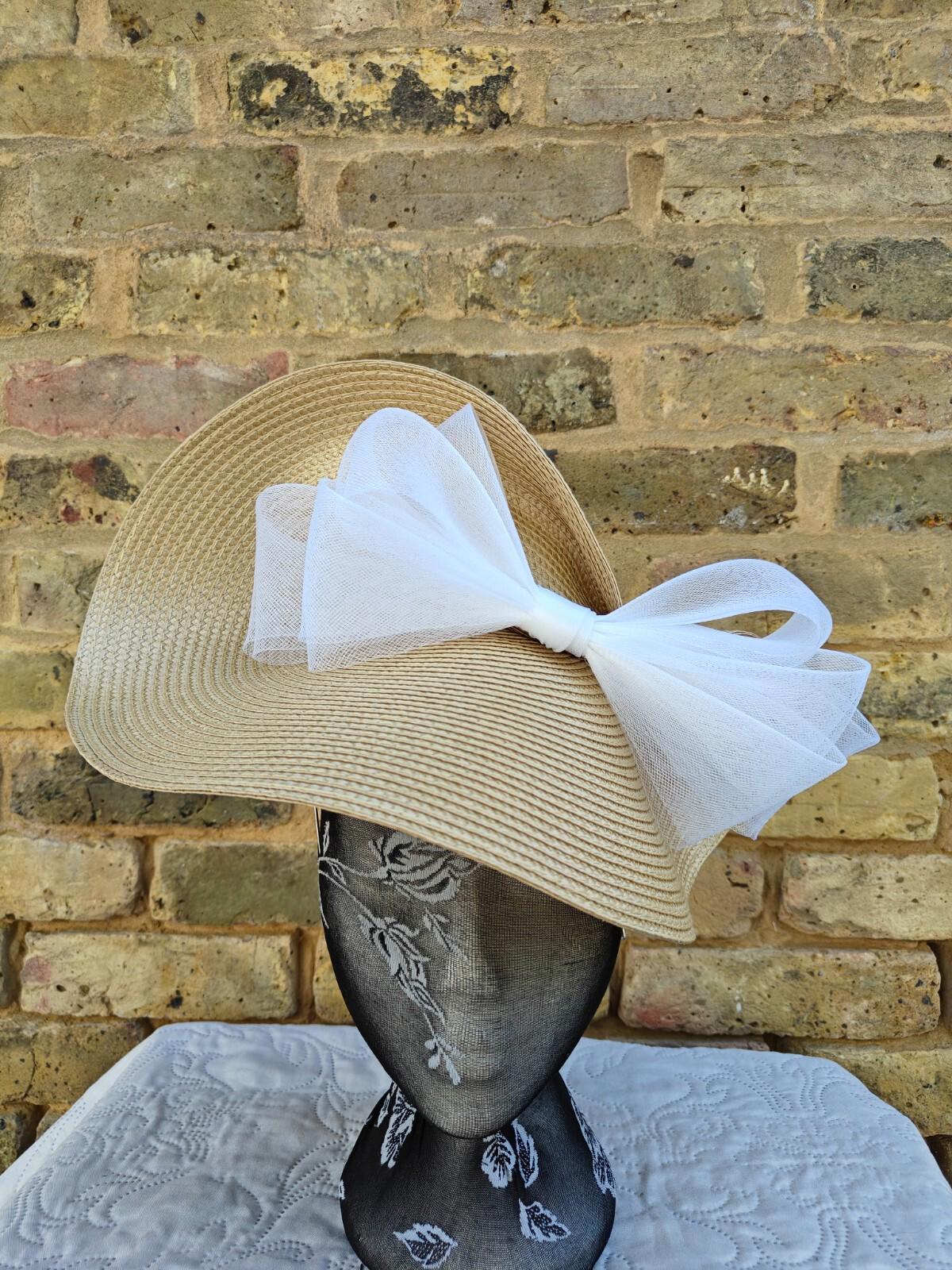 gold yellow white large straw fascinator millinery headband wedding hat ascot