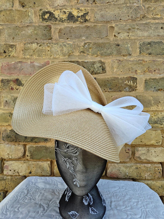 gold yellow white large straw fascinator millinery headband wedding hat ascot