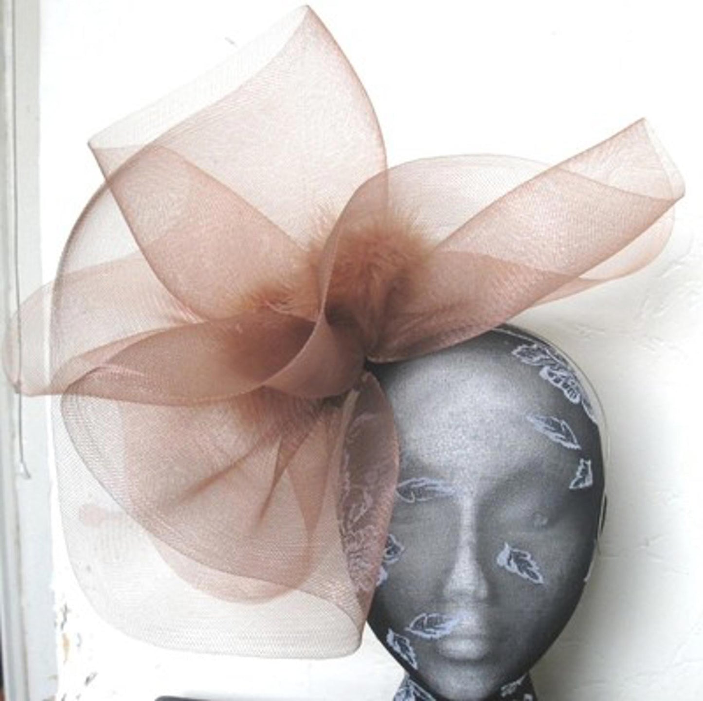 brown tan feather fascinator millinery burlesque headband wedding hat hair