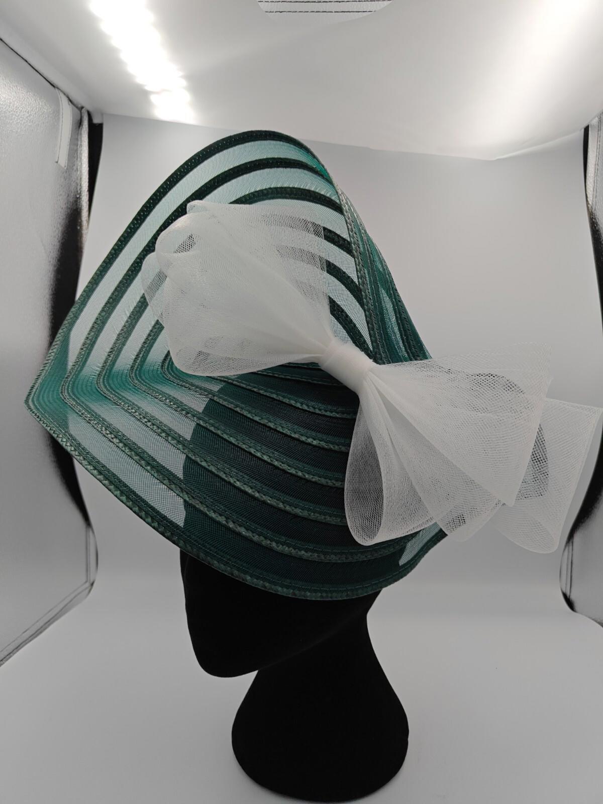 green white bow straw fascinator millinery burlesque headband wedding hat