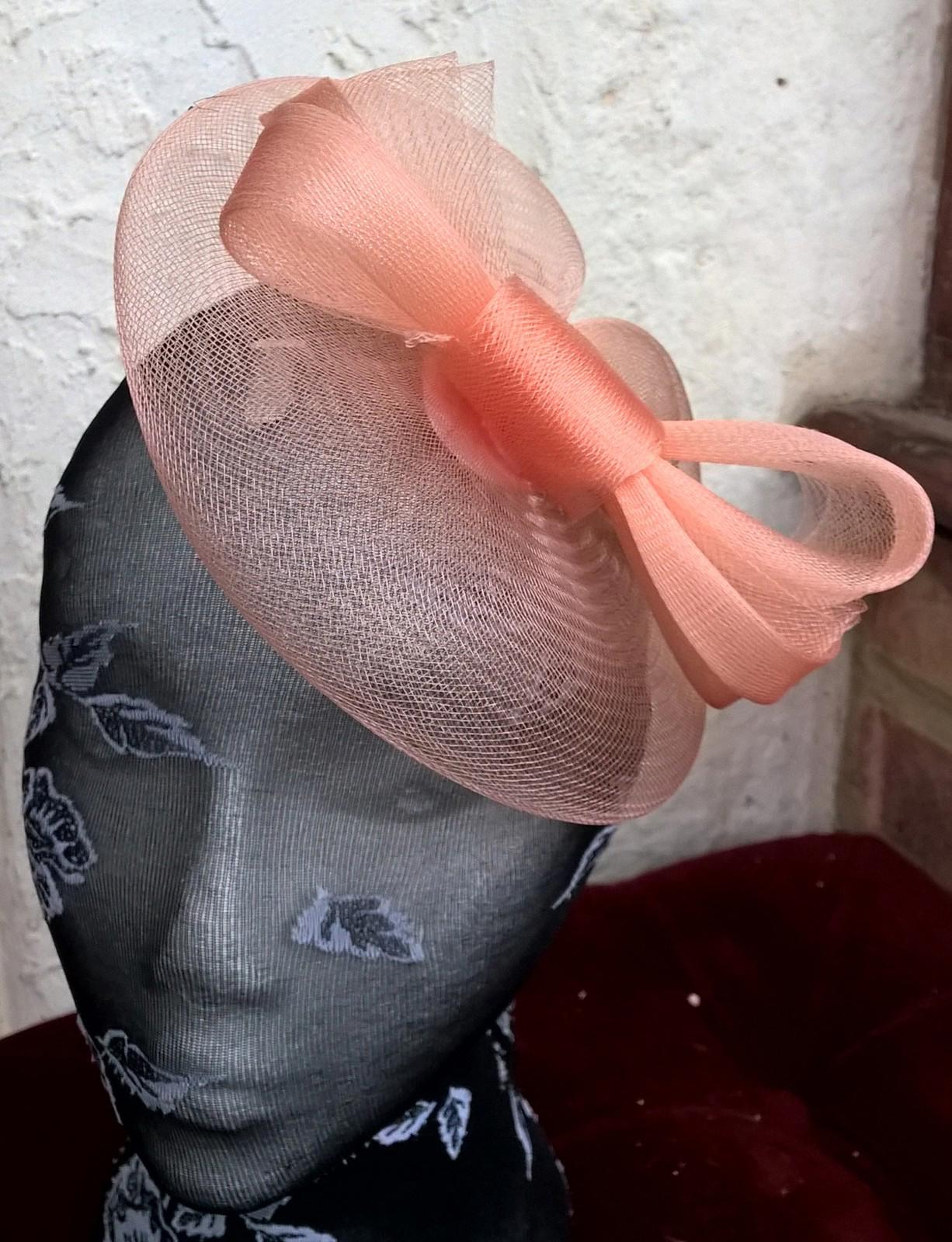 Peach coral nude fascinator millinery burlesque wedding hat ascot race bridal