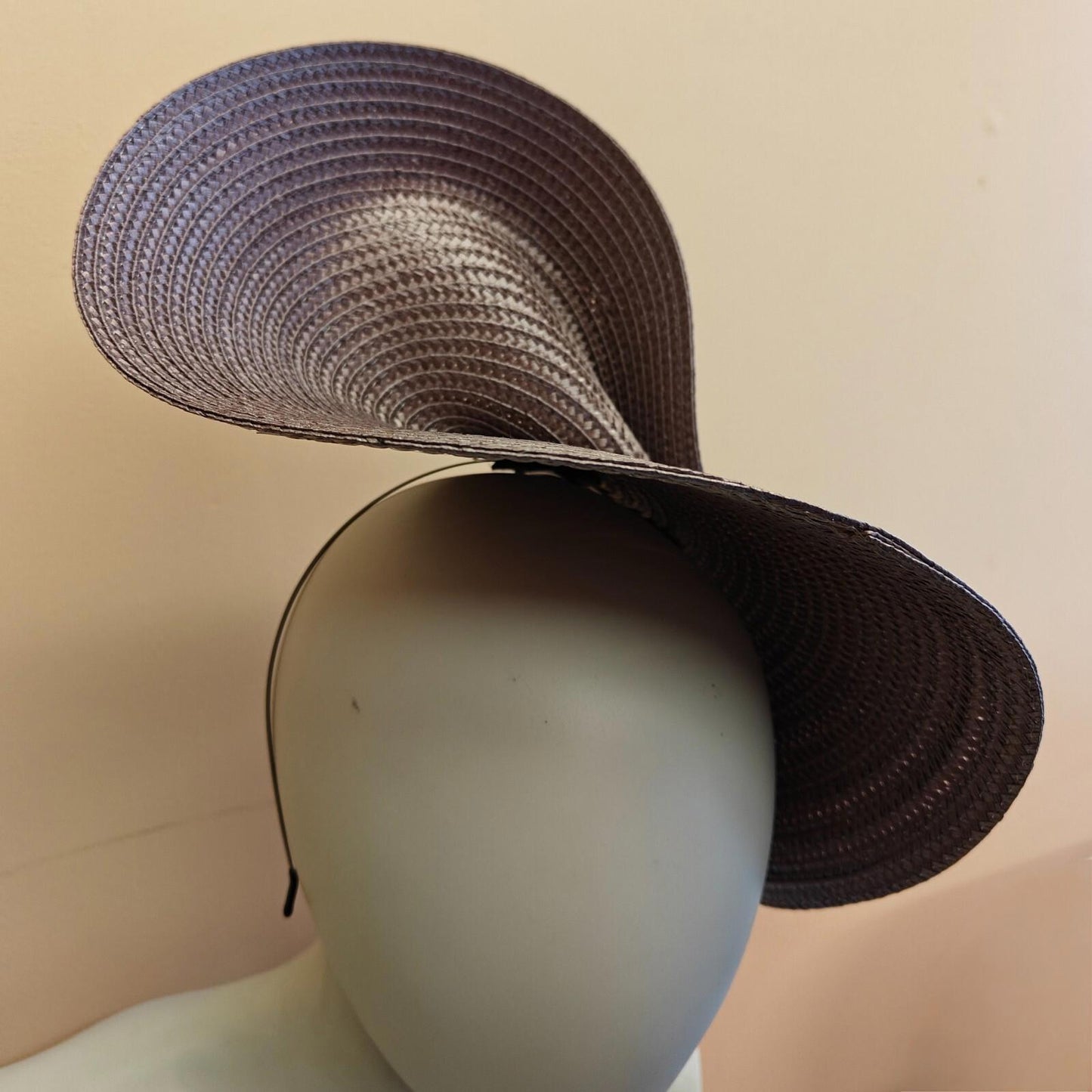 beige large straw fascinator millinery burlesque headband wedding hat