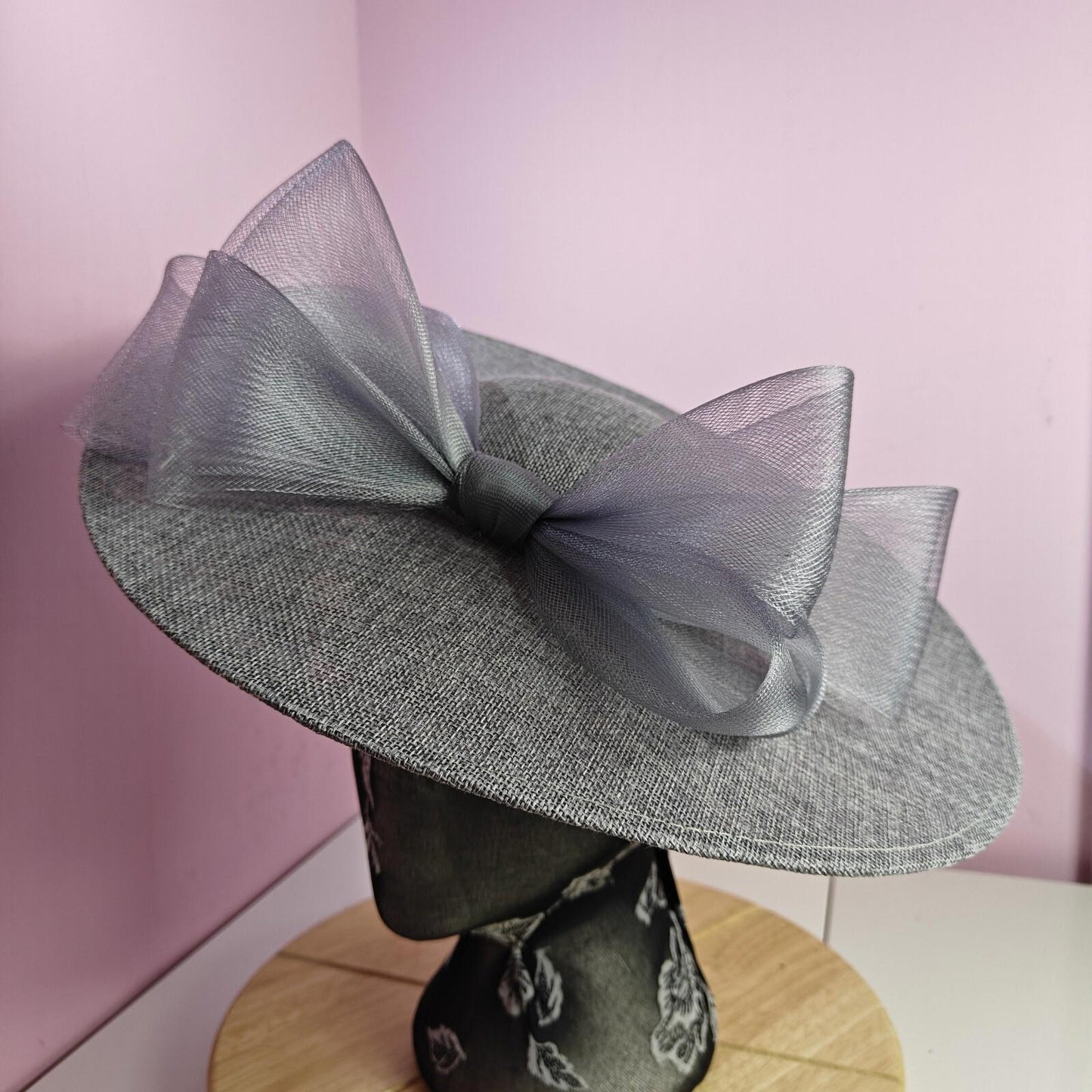grey large fascinator wedding hat  Kentucky Derby Royal Ascot bow