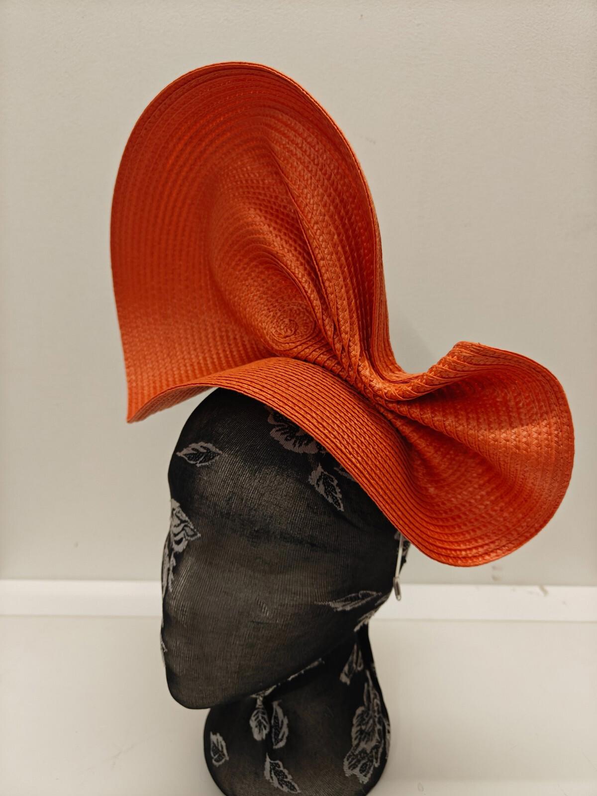 orange large straw fascinator millinery burlesque headband wedding hat