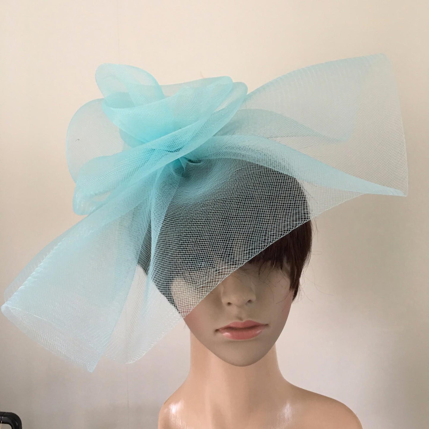 duck egg light pale baby blue feather headband fascinator millinery wedding
