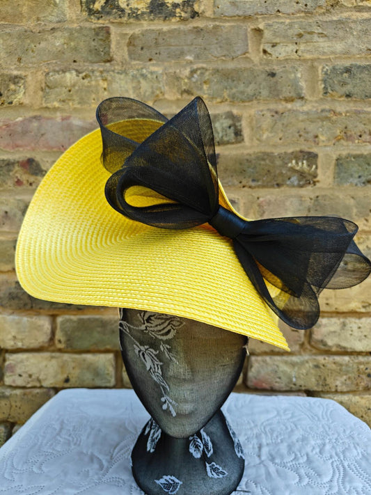 yellow black large straw fascinator millinery headband wedding hat ascot