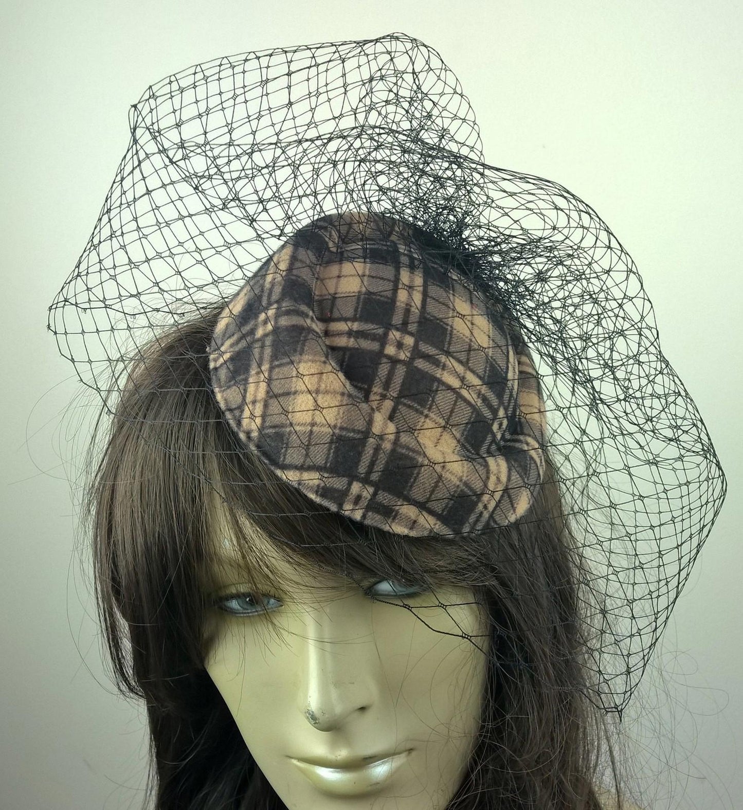 beige felt mini pill box hat black veiling french veil fascinator wedding x