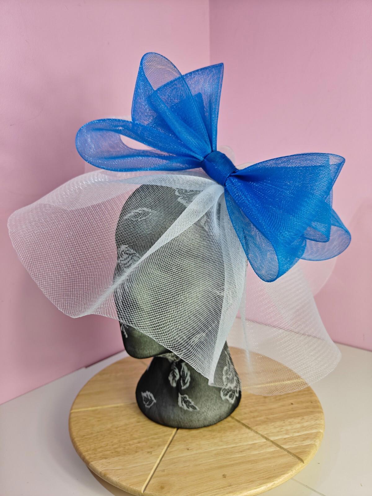 white blue fascinator millinery headband derby wedding hat ascot race