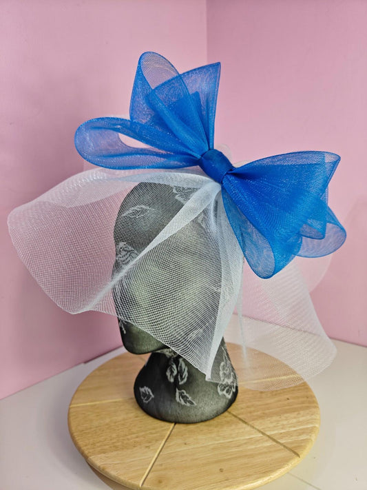 white blue fascinator millinery headband derby wedding hat ascot race