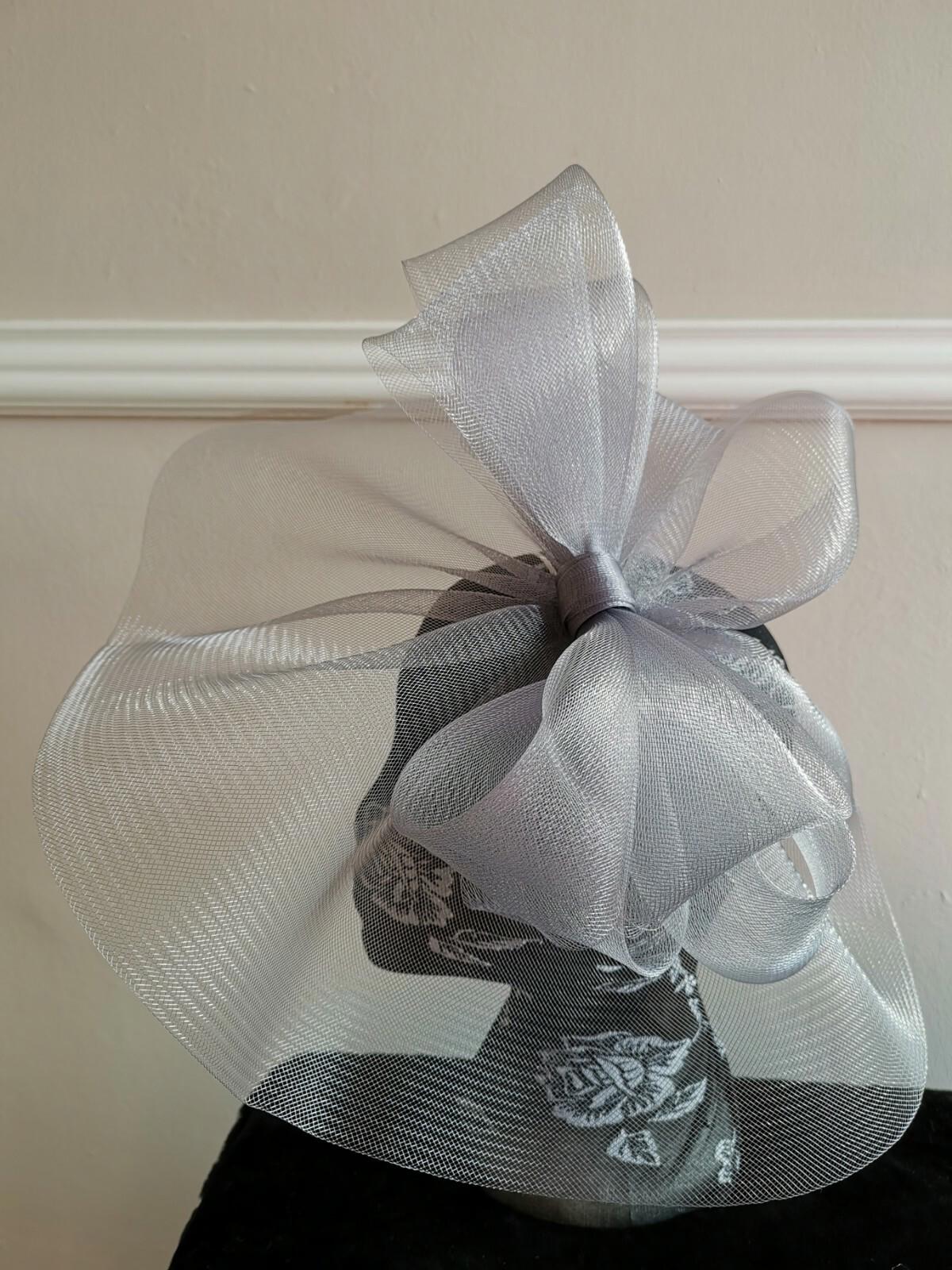 grey fascinator millinery burlesque headband wedding hat hair piece race ascot