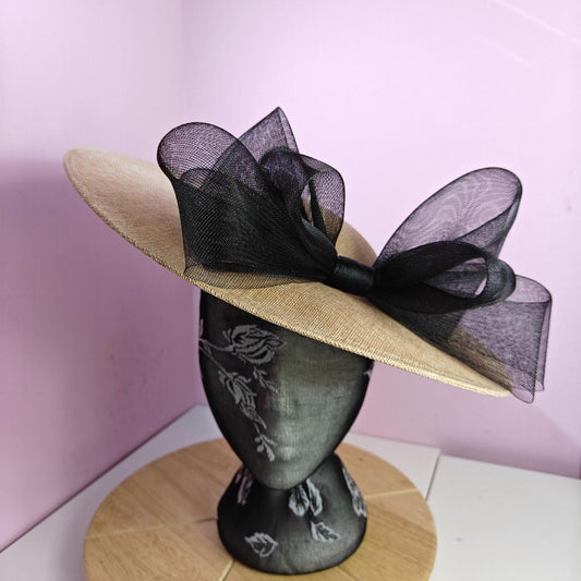 champagne black large fascinator wedding hat  Kentucky Derby Royal Ascot bow