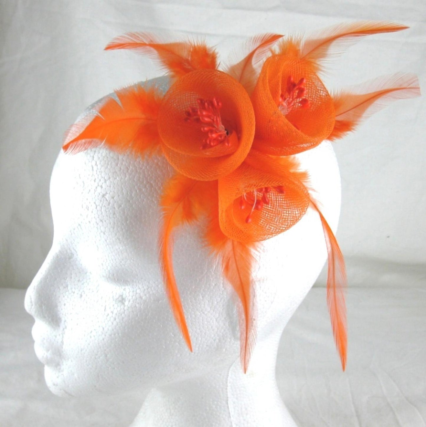 orange fascinator millinery feather brooch clip wedding bridal hair piece ascot