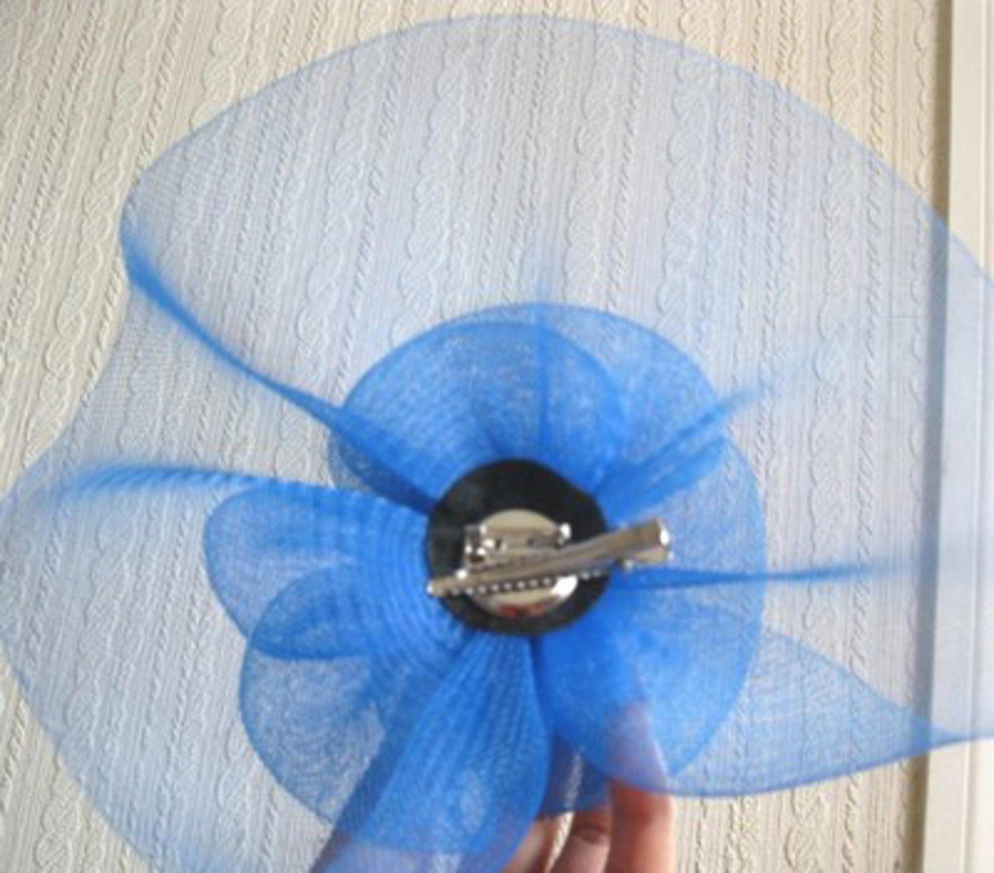blue flower fascinator millinery  brooch clip wedding hat bridal ascot race