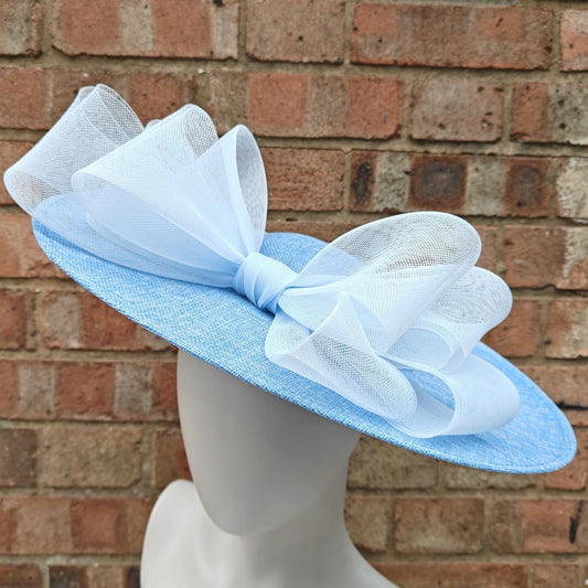 baby blue large fascinator wedding hat  handmade hatinator Ascot bow