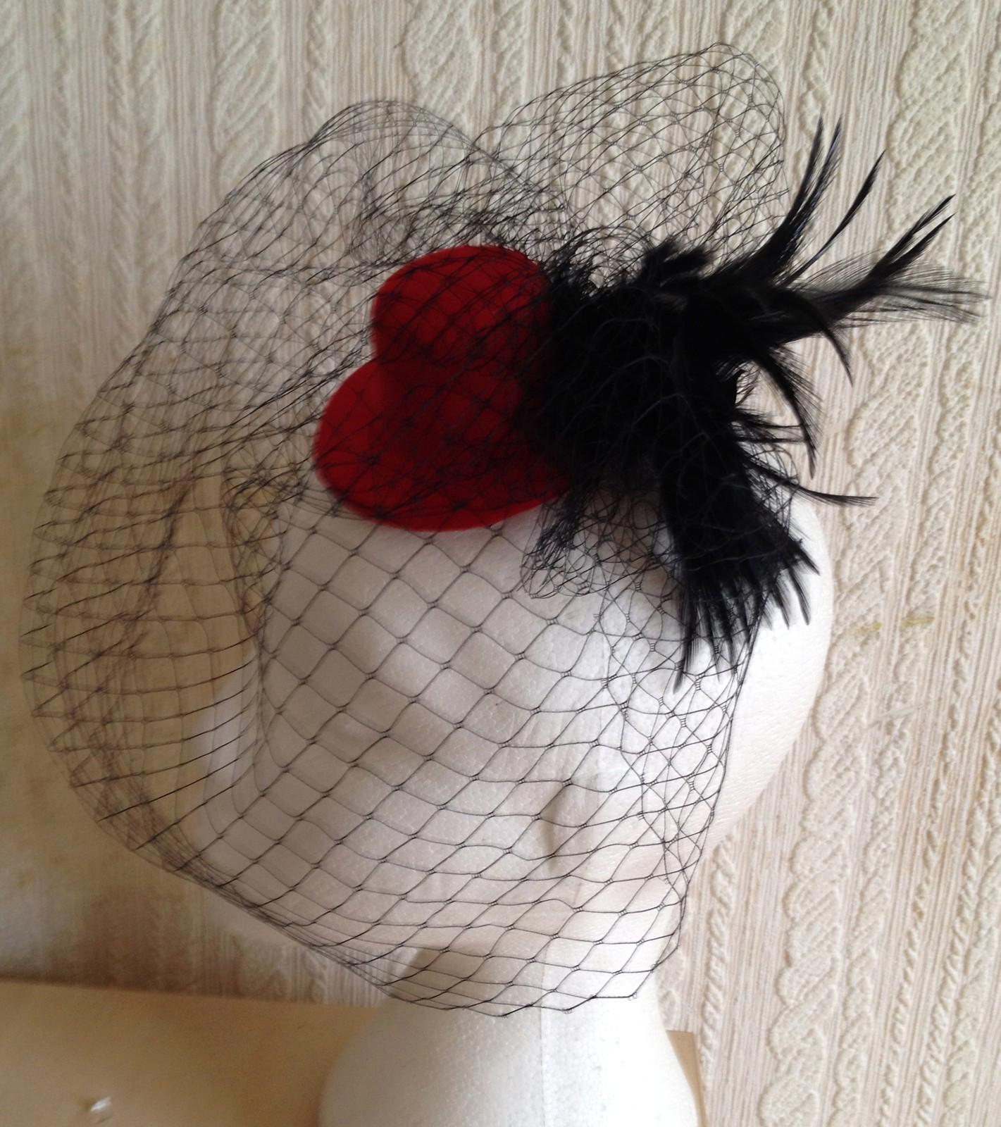 black veiling feather red mini top hat fascinator millinery wedding party race