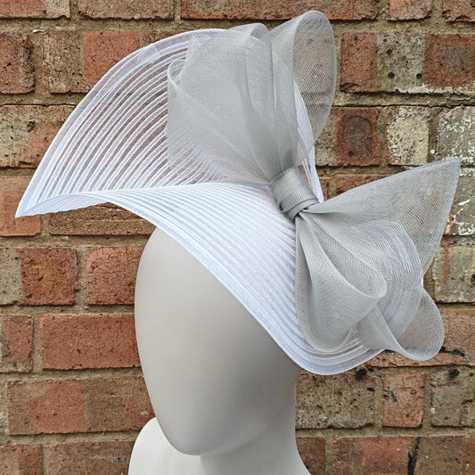 white light grey bow crinoline fascinator millinery headband wedding hat party cosplay