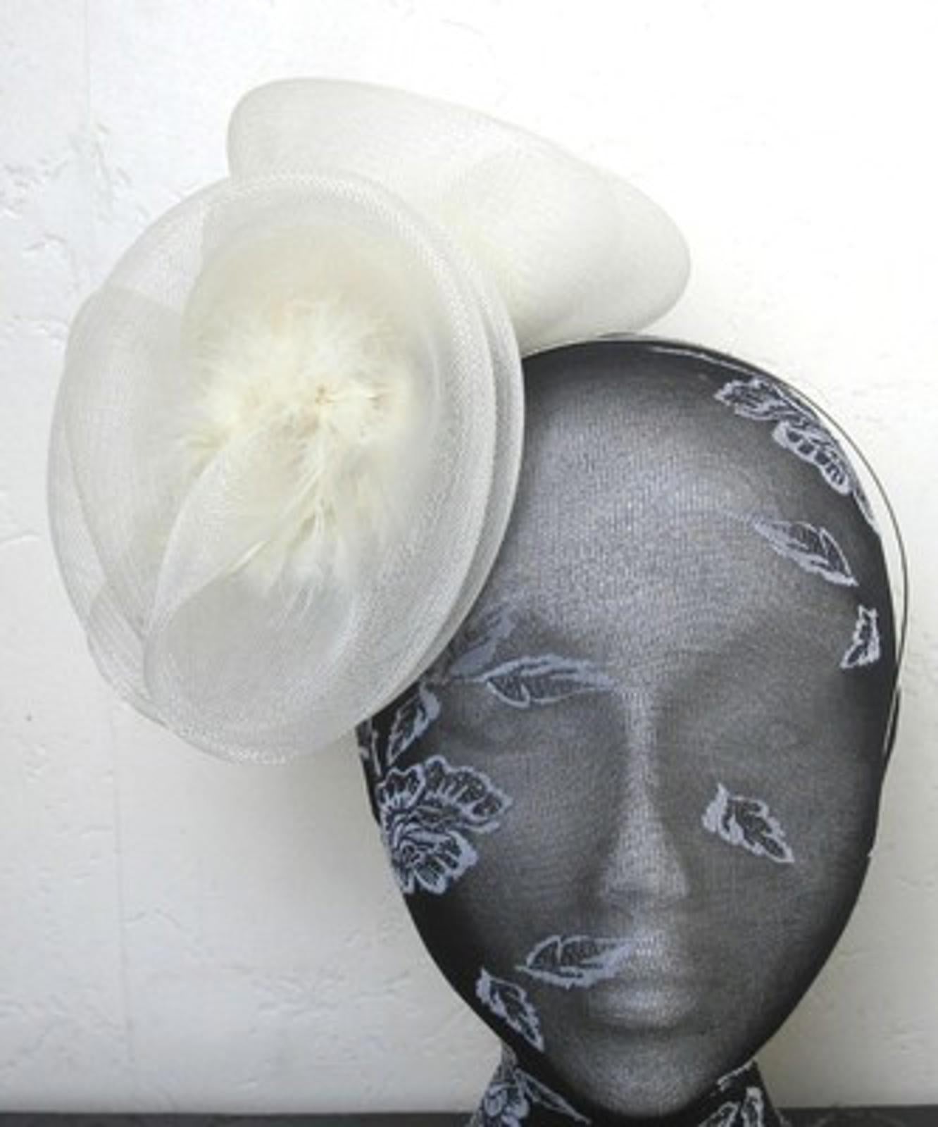 ivory feather fascinator millinery burlesque headband wedding hat hair piece