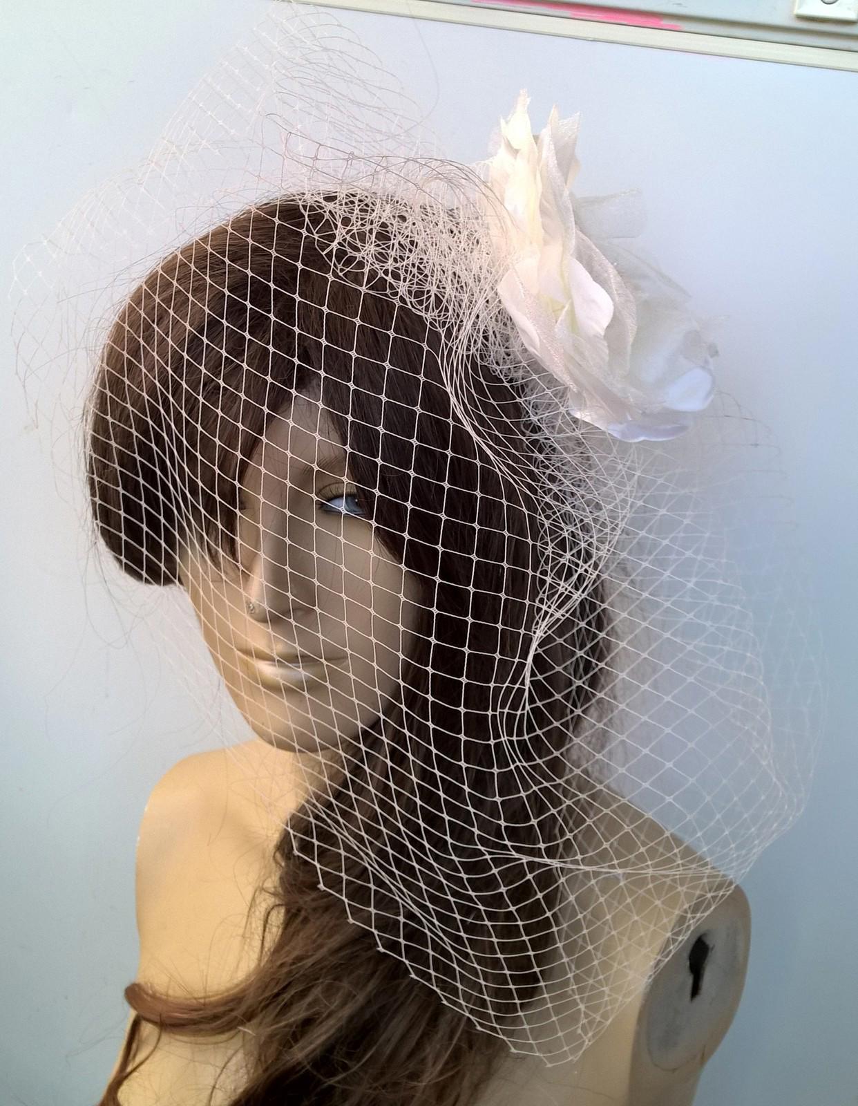 ivory satin flower black veiling fascinator hair clip ascot wedding bridal