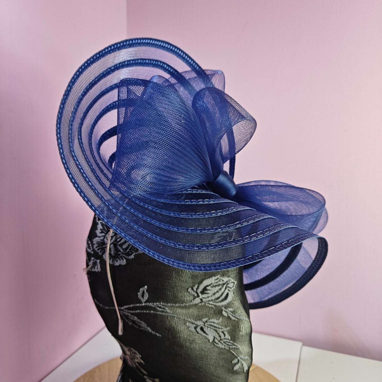 dark blue bow fascinator millinery wedding hat Kentucky Derby Royal Ascot