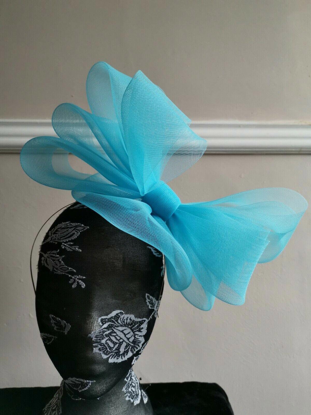 Turquoise blue headband crinoline fascinator millinery hat wedding ascot