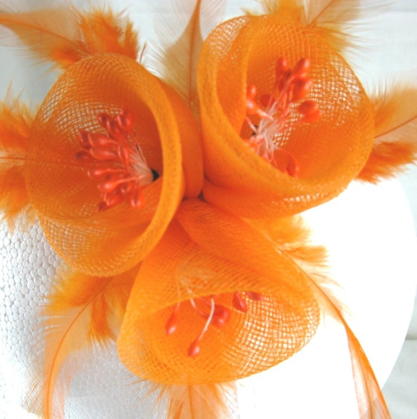 orange fascinator millinery feather brooch clip wedding bridal hair piece ascot