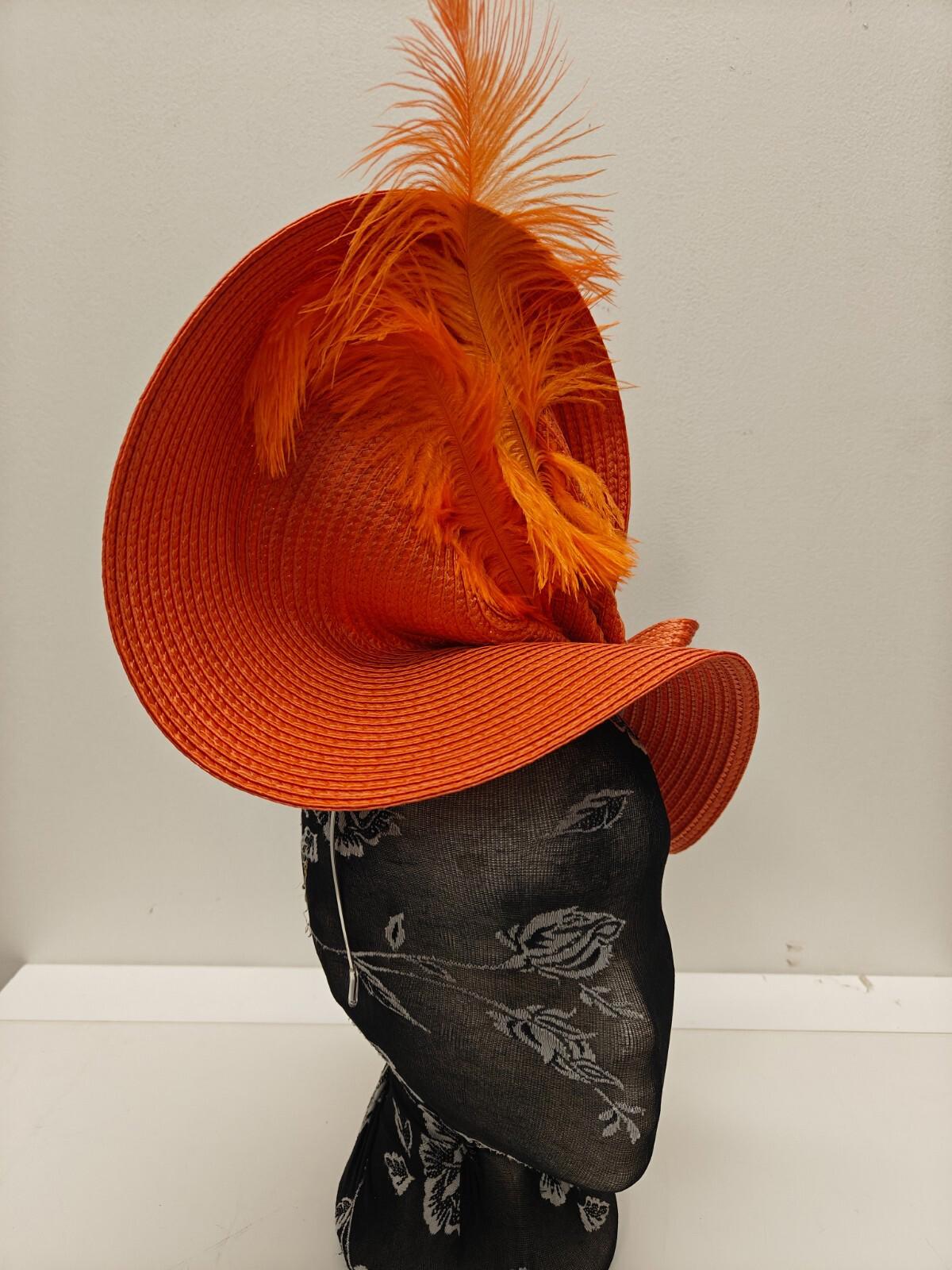 orange large straw fascinator ostrich feather millinery headband wedding hat