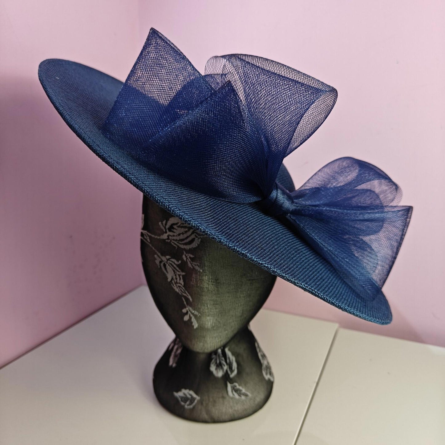 navy blue large fascinator headband wedding hat  Kentucky Derby Royal Ascot bow