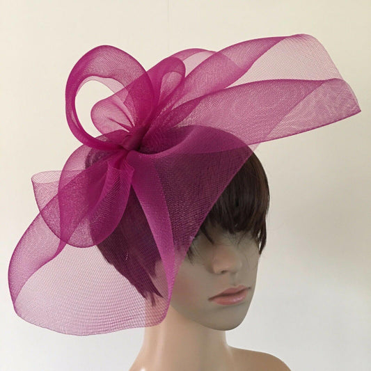 dark plum pink purple headband crinoline fascinator millinery hat wedding ascot