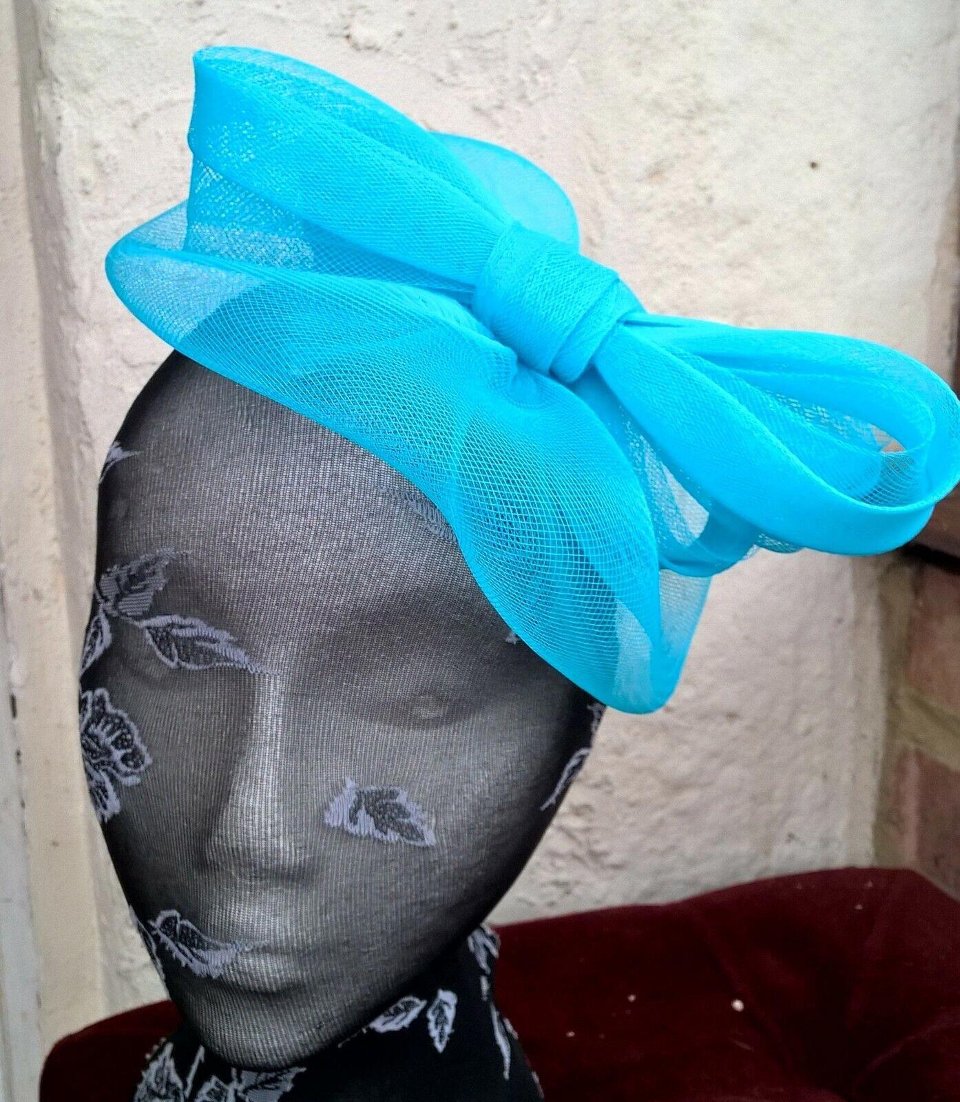 Turquoise blue headband crinoline fascinator millinery hat wedding ascot